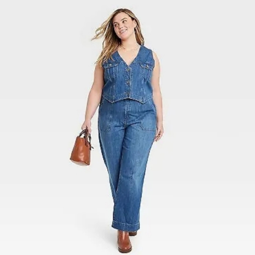 2pc Women's Denim Vest - Universal Thread Blue Denim XL&Matching Jeans 17 Short